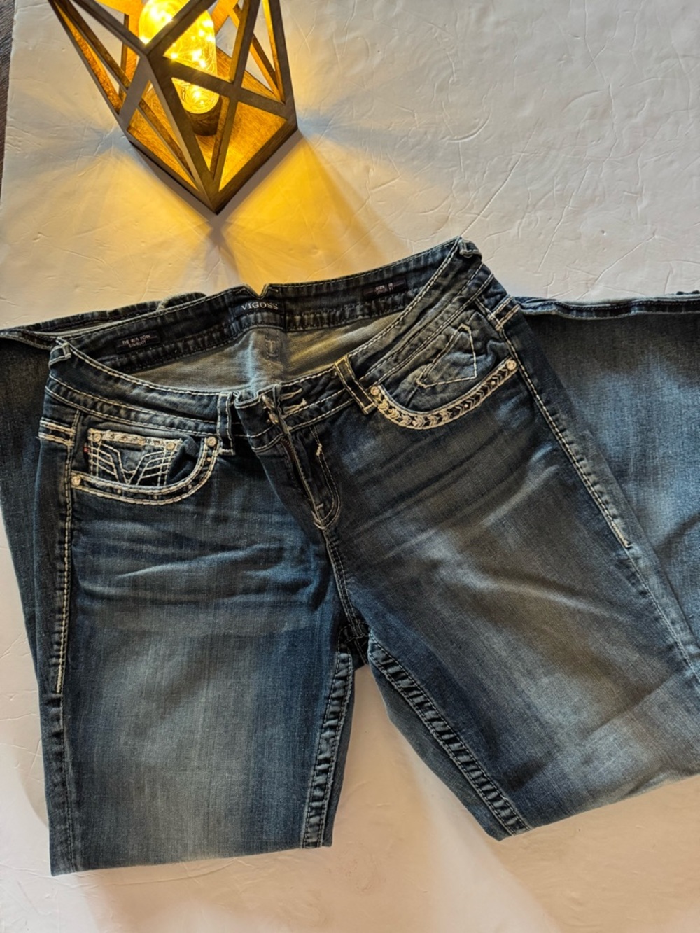 Vigoss Dark Blue Flare Jeans with Embroidered Pockets
